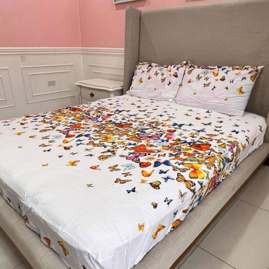 Butterfly Haven 3-in-1 Bedding Set (1 Full Gartered Fitted Bedsheet with 2 Pillowcases)