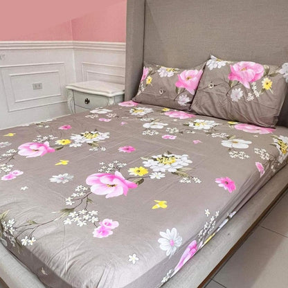 Exquisite Floral Medley 3-in-1 Bedding Set (1 Full Gartered Fitted Bedsheet with 2 Pillowcases)