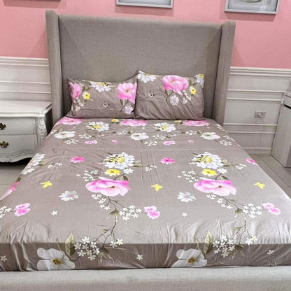 Exquisite Floral Medley 3-in-1 Bedding Set (1 Full Gartered Fitted Bedsheet with 2 Pillowcases)