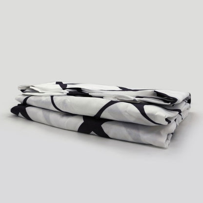 Black & White Modern Grid 3-in-1 Bedding Set (1 Full Gartered Fitted Bedsheet with 2 Pillowcases)