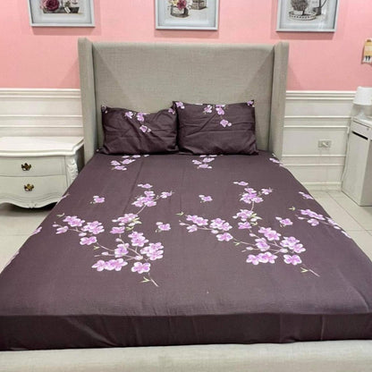 Midnight Floral Garden 3-in-1 Bedding Set (1 Full Gartered Fitted Bedsheet with 2 Pillowcases)