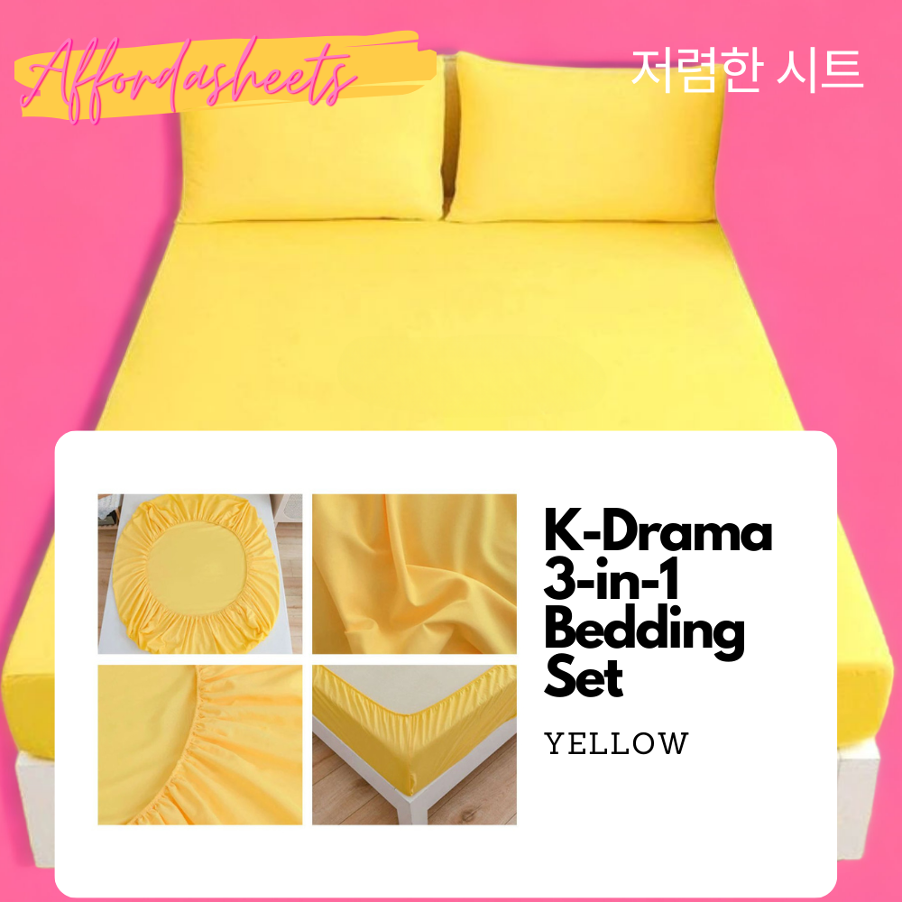 K-Drama 3-in-1 Bedding Set (1 Full Gartered Fitted Bedsheet with 2 Pillowcases)