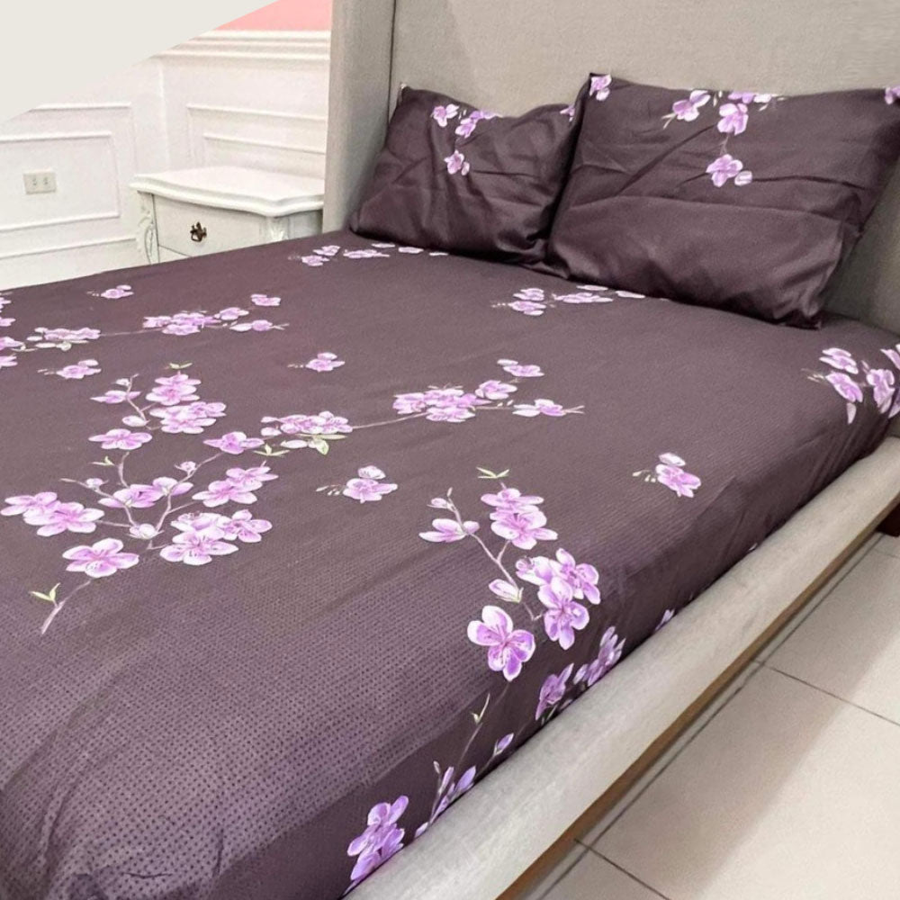Midnight Floral Garden 3-in-1 Bedding Set (1 Full Gartered Fitted Bedsheet with 2 Pillowcases)